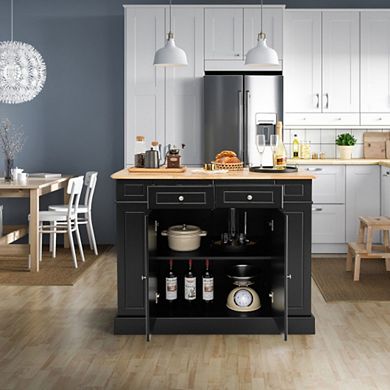 Kitchen Island with Storage and 3-Level Adjustable Shelves