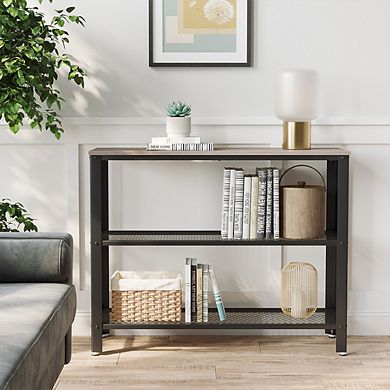 Industrial Console Table, Hallway Table with 2 Mesh Shelves, Side Table and Sideboard