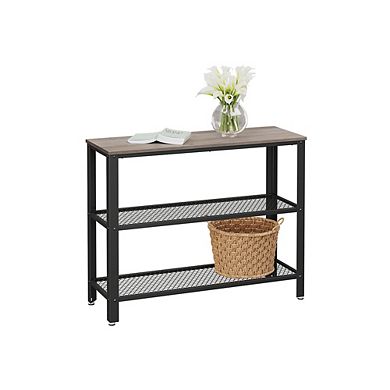 Industrial Console Table, Hallway Table with 2 Mesh Shelves, Side Table and Sideboard