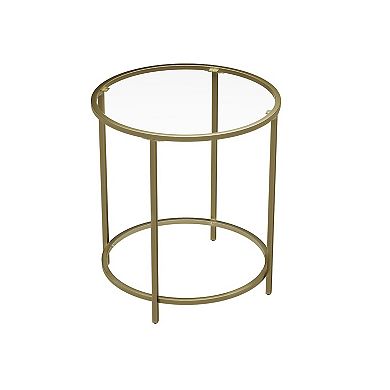 Round Side Table, Glass End Table With Metal Frame, Small Coffee Accent Table