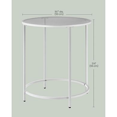 Round Side Table, Glass End Table With Metal Frame, Small Coffee Accent Table