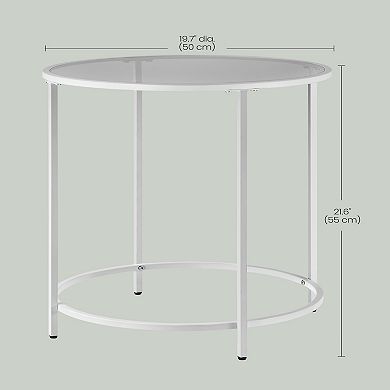Round Side Table, Glass End Table With Metal Frame, Small Coffee Accent Table