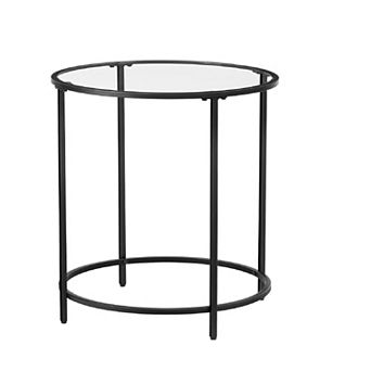 Round Side Table, Glass End Table With Metal Frame, Small Coffee Accent Table