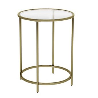 Round Side Table, Glass End Table With Metal Frame, Small Coffee Accent Table