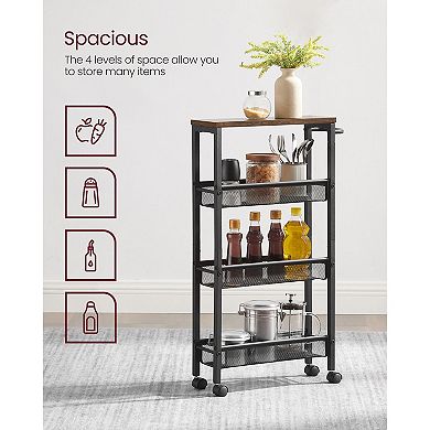 Rolling Cart, 4-tier Utility Cart, Storage Cart With Handle, Metal Frame