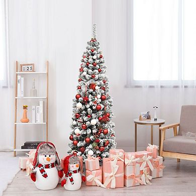 6 Feet Pre-lit Snow Flocked Artificial Pencil Christmas Tree With 250 ...