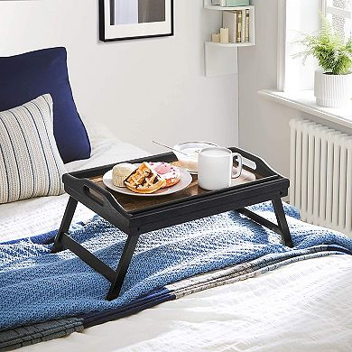 Bed Tray Table with Wicker Folding Legs, Sofa Breakfast Tray, Serving Tray