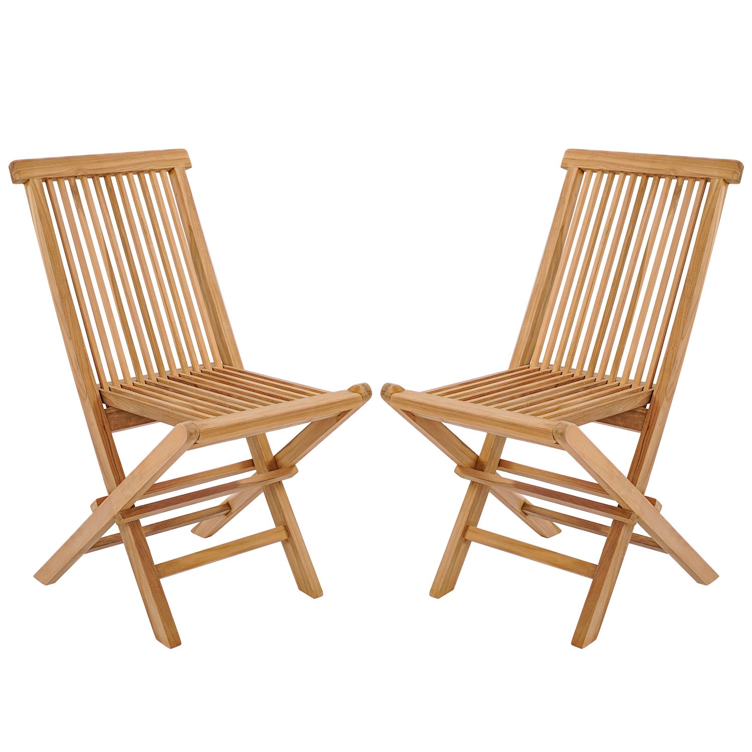 Set Of 2 Teak Patio Folding Chairs With High Back And Slatted Seat   6732114