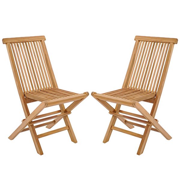 Set Of 2 Teak Patio Folding Chairs With High Back And Slatted Seat