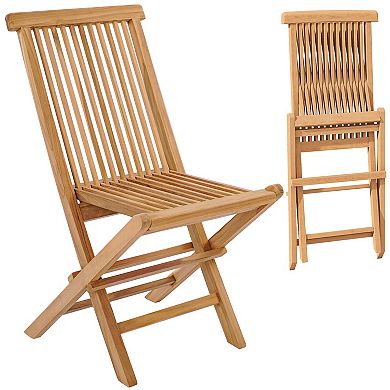 Set Of 2 Teak Patio Folding Chairs With High Back And Slatted Seat