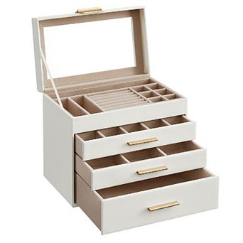 Jewelry Box with Glass Lid, 4-Layer Jewelry Organizer, 3 Drawers, for Sunglasses, Big Jewelry