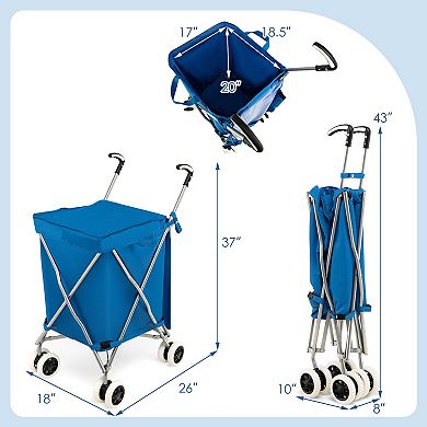 Folding Shopping Utility Cart With Water-resistant Removable Canvas Bag