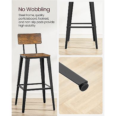Bar Stools, Bar Height Stools, Tall Bar Stools With Back, Bar Chairs, Steel Frame Set Of 2