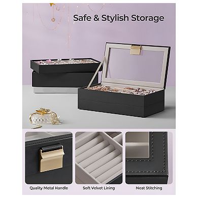 Customizable 4-Layer Jewelry Organizer with Transparent Glass Lid and Gold Handle