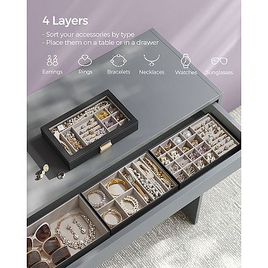 Customizable 4-Layer Jewelry Organizer with Transparent Glass Lid and Gold Handle