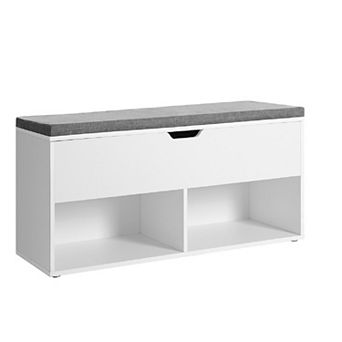 Shoe Bench, Storage Bench with 2 Open and 1 Closed Compartments