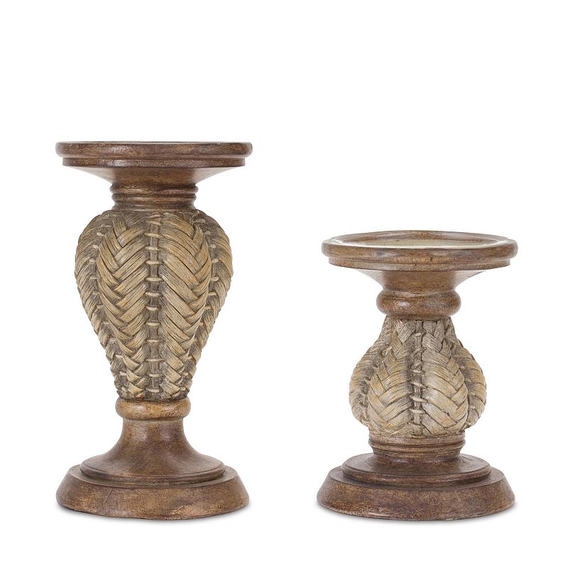 UPC 746427882637 product image for Melrose 2-Pack Woven Wood Design Candle Holders, Brown | upcitemdb.com