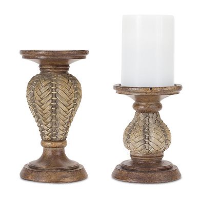 Melrose 2-Pack Woven Wood Design Candle Holders
