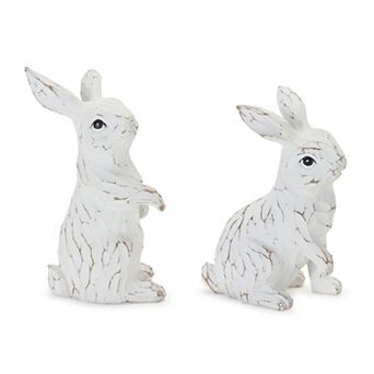 Melrose 2 pc Carved Bunny Figurine Table Decor