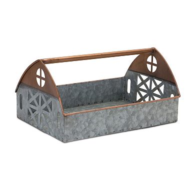 Melrose 2-Piece Galvanized Metal Barn Caddy Tray Table Decor