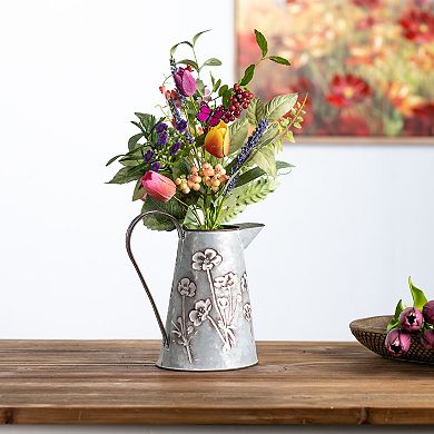 Melrose Floral Stamped Metal Pitcher Vase Table Decor