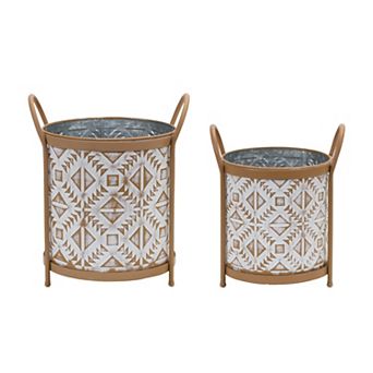 Melrose 2 pc Footed Metal Geometric Planter Set