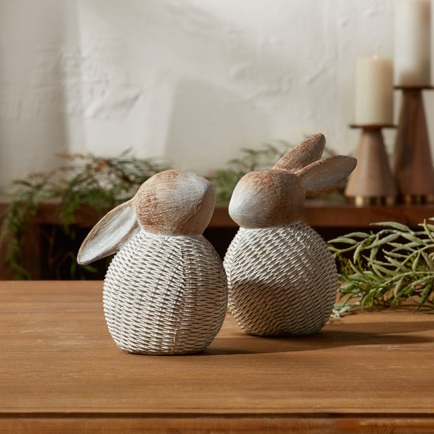 Melrose 2-Piece Wicker Bunny Figurine Table Decor