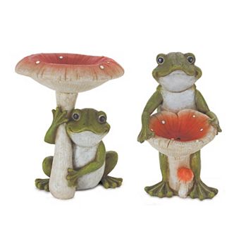 Melrose 2 pc Garden Frog with Mushroom Table Decor