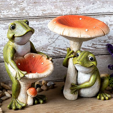 Melrose 2-Piece Garden Frog with Mushroom Table Decor