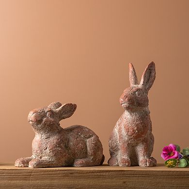 Melrose 2-Piece Distressed Garden Rabbit Statue Table Decor