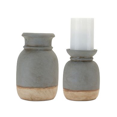 Melrose 2-Piece Dual-Tone Ceramic Candle Holder Table Decor