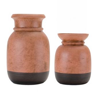 Melrose 2 pc Dual-Tone Ceramic Candle Holder Table Decor