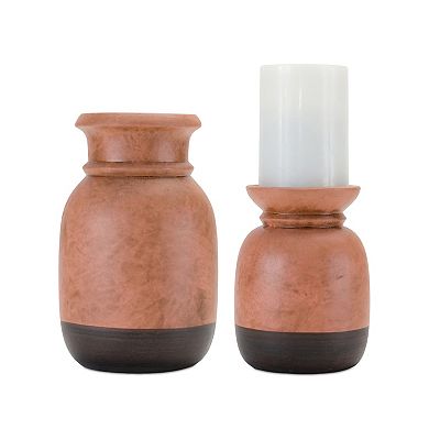 Melrose 2-Piece Dual-Tone Ceramic Candle Holder Table Decor