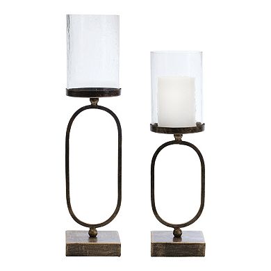 Melrose 2-Piece Modern Metal Candle Holder with Glass Hurricane Table Decor