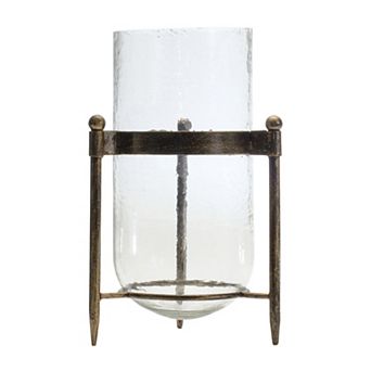 Melrose Glass Hurricane Candle Holder in Metal Stand Table Decor