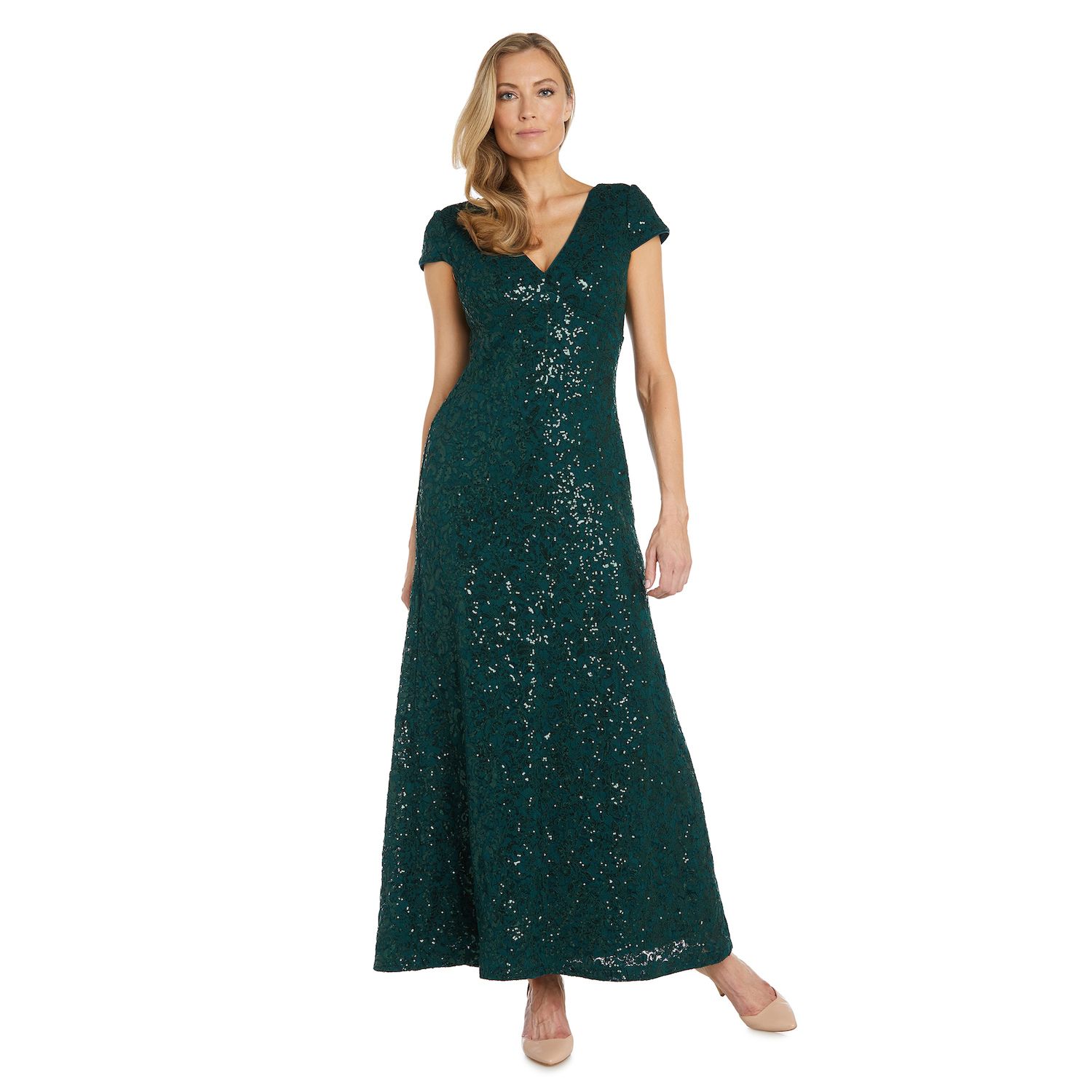 Women's R&M Richards Butterfly-Embroidered Sequin Long Evening Dress