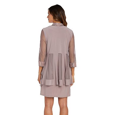Women's R&M Richards Ruffled Chevron Jacket And Dress Set