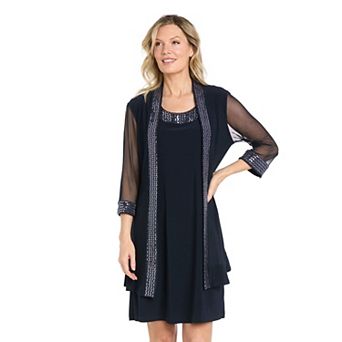 Women's R&M Richards Ruffled Chevron Jacket And Dress Set