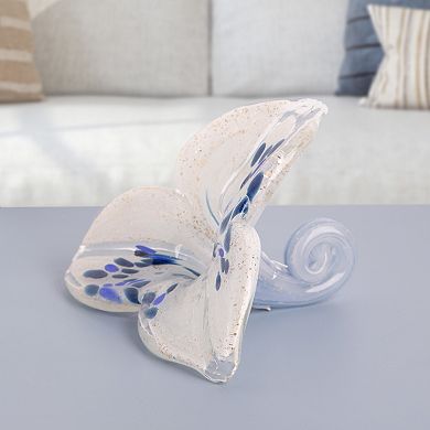 Home Essentials White & Blue Glass Flower Table Décor