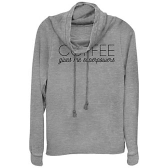 Women's Coffee Gives Me Superpowers Cowlneck Graphic Lightweight Long Sleeve