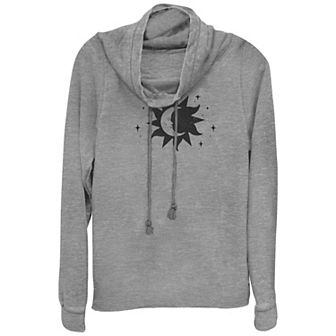 Women's Moon Sun And Stars Cowlneck Graphic Lightweight Long Sleeve