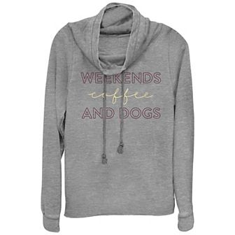 Women's Weekend Coffee And Dogs Cowlneck Graphic Lightweight Long Sleeve