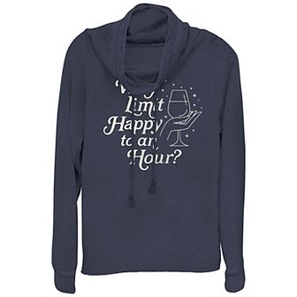 Women's Why Limit Happy To An Hour? Cowlneck Graphic Lightweight Long Sleeve