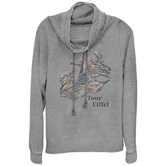 Women's Eiffel Tower Sketch Cowlneck Graphic Lightweight Long Sleeve