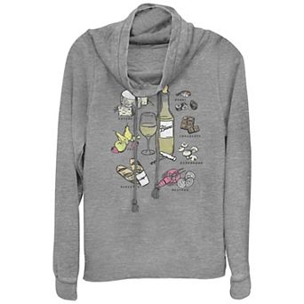 Women's White Wine Complements Cowlneck Graphic Lightweight Long Sleeve