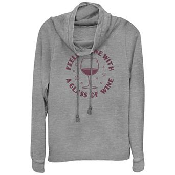 Women's Feeling Fine With A Glass Of Wine Cowlneck Graphic Lightweight Long Sleeve