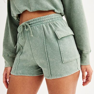 Juniors' SO® Cargo Tie Front Fleece Shorts