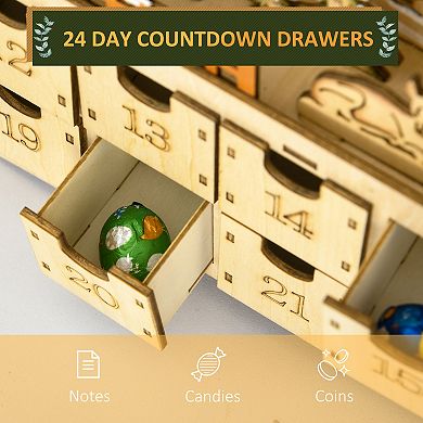 HOMCOM Wooden Christmas Advent Calendar, 24 Day Countdown to Christmas
