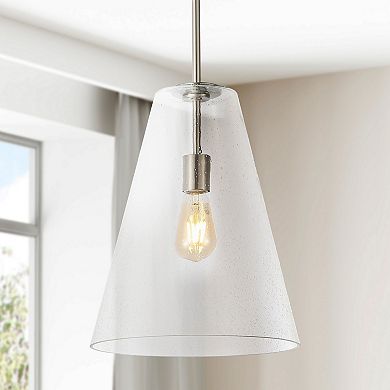 Arlo Mid Century Modern Iron/Seeded Glass LED Pendant
