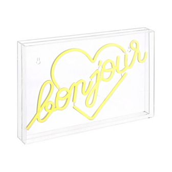 Bonjour Heart Contemporary Glam Acrylic Box USB Operated LED Neon Light